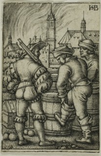 The Guard Near the Powder Casks, n.d., Sebald Beham, German, 1500-1550, Germany, Engraving in black