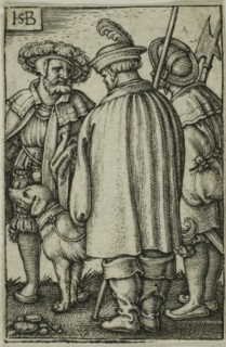 Three Soldiers and a Dog, n.d., Sebald Beham, German, 1500-1550, Germany, Engraving in black on