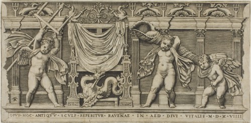 Throne of Neptune, 1519, Marco Dente da Ravenna, Italian, about 1486–1527, Italy, Engraving in