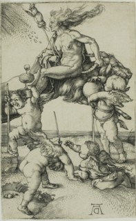 Witch Riding Backwards on a Goat, 1500/02, Albrecht Dürer, German, 1471-1528, Germany, Engraving in