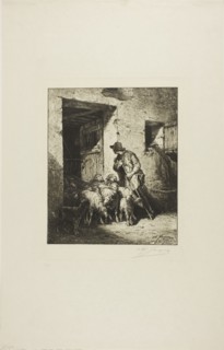 Letting the Sheep Out, 1876, Charles Émile Jacque, French, 1813-1894, France, Etching and aquatint