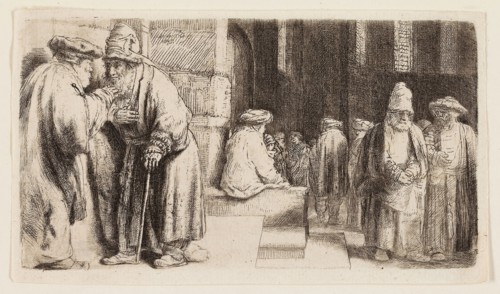 Jews in the Synagogue, 1648, Rembrandt van Rijn, Dutch, 1606-1669, Holland, Etching and drypoint on