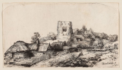 Landscape with a Square Tower, 1650, Rembrandt van Rijn, Dutch, 1606-1669, Holland, Etching and
