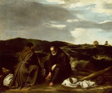 Two Monks in a Landscape, c. 1645, Italian or Spanish, Italian, Oil on canvas, 25 1/4 x 30 3/8 in.