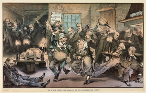 The Wake over the Remains of the Democratic Party, from Puck, n.d., Joseph Keppler, American,