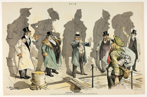 Looking Backward, from Puck, n.d., Joseph Keppler, American, 1838-1894, United States, Color