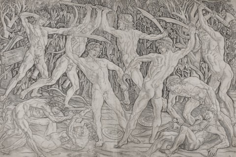Battle of the Naked Men, 1470/75, Antonio Pollaiuolo, Italian, 1433-1498, Italy, Engraving in black