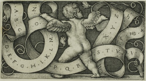 Genius with the Alphabet, 1542, Sebald Beham, German, 1500-1550, Germany, Engraving in black on