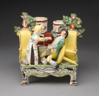 Chimney Ornament: Ale-Bench, c. 1820, England, Staffordshire, Staffordshire, Glazed earthenware