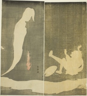 Man Falling Backward, Startled by a Woman’s Ghost over a River, c. 1782, Katsukawa Shunsho ?? ??,