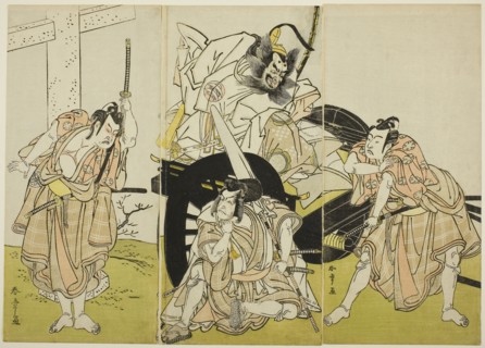 The Actors Nakajima Mihoemon II as Fujiwara no Shihei, Minister of the Left (center, in the
