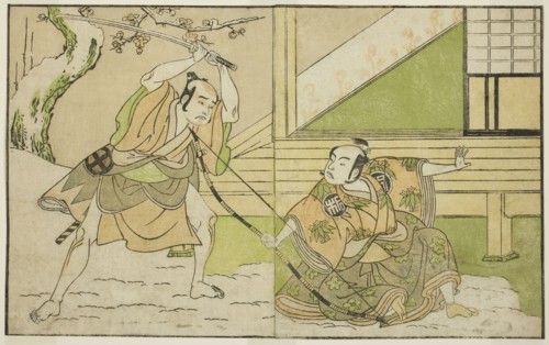 The Actors Arashi Sangoro II as Hojo Tokiyori (right), and Otani Hiroji III as Koga Saburo (left),
