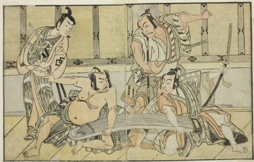 The Actors Ichikawa Yaozo II as Kujaku no Saburo, Matsumoto Koshiro II as Hata no Daizen Taketora,