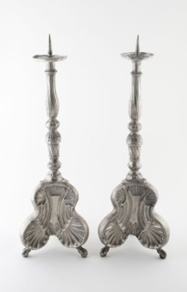 Pair of Altar Candlesticks, Mid 18th century, Germany, Pewter, 58.4 x 19.1 x 19.1 cm (23 x 7 1/2 x