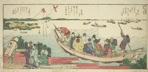 Pages from the illustrated book Panoramic Views along the Banks of the Sumida River (Ehon