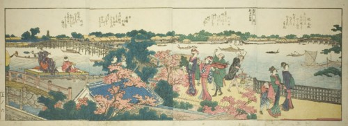 Pages from the illustrated book Panoramic Views along the Banks of the Sumida River (Ehon
