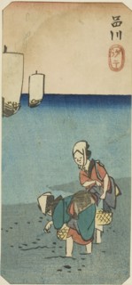 Low Tide at Shinagawa (Shinagawa shiohi), section of a sheet from the series Cutouts of Famous