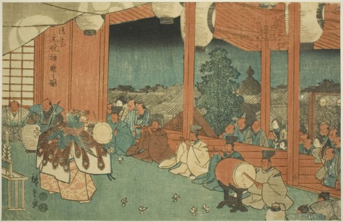 The Sacred Dance at the Shinmei Shrine in Shiba at Dawn (Shiba Shinmei, Omiya gengyo kagura no zu),