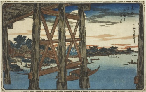 Twilight Moon at the Ryogoku Bridge (Ryogoku no yoizuki), from the series Famous Views of the