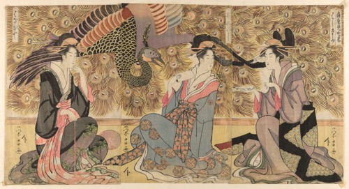 A parody of courtesans on display at the Ogiya (Ogiya mise yatsushi), c. 1795, Chokosai Eisho,