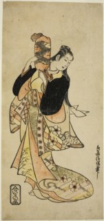 The Actor Ichikawa Monnosuke I as Oiso no Tora in the play Nigiwai Suehiro Soga, performed at the