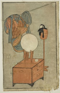 Actor’s dressing table, from A Picture Book of Stage Fans (Ehon butai ogi), 1770, Ippitsusai
