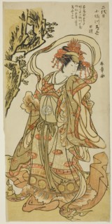 Osagawa Tsuneyo II as Itsukushima Tennyo in the Kabuki Play Tokimekuya o-Edo no hatsuyuki, c. 1780,