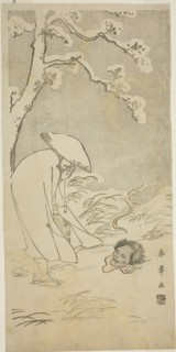 A Pilgrim Praying through the Night to the Buddha (kannenbutsu) is Startled by a Ghostly Head Lying