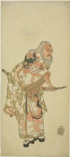 The Actor Otani Hiroemon III as Hige no Ikyu in the scene Sukeroku in the play Hitokidori Harutsuge