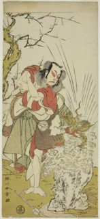 The Actor Nakamura Juzo II as Yushichi (?) in the Play Keisei Momiji no Uchikake (?), Performed at