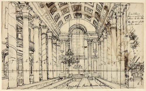 Study for Egyptian Hall Mansion House, from Microcosm of London, c. 1809, Augustus Charles Pugin,
