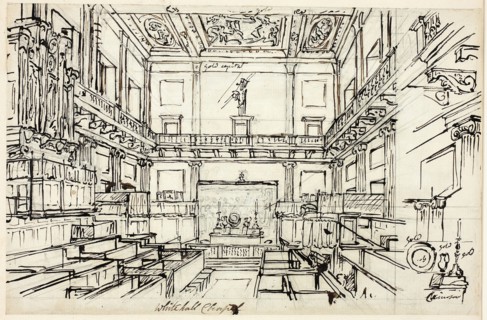 Study for Whitehall Chapel, from Microcosm of London, c. 1809, Augustus Charles Pugin (English,