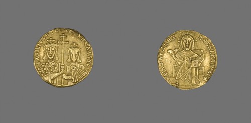 Solidus (Coin) of Basil I with Christ Enthroned, AD 868–870, Byzantine, minted in Constantinople,