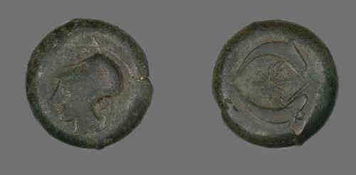 Coin Depicting the Goddess Athena, 345/317 BC, Greek, minted in Syracuse, Syracuse, Bronze, Diam. 2