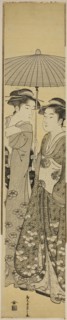 Two Girls under an Umbrella, c. 1788/89, Chobunsai Eishi, Japanese, 1756-1829, Japan, Color
