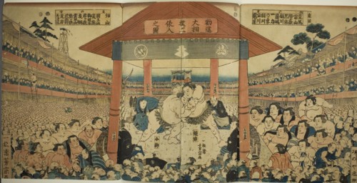 Procession of Wrestlers for a Fundraising Match (Kanjin ozumo dohyo-iri no zu), early 1850s,