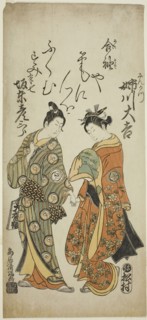 The Actors Anegawa Daikichi as Sankatsu and Bando Hikosaburo II as Hanshichi in the play Soga