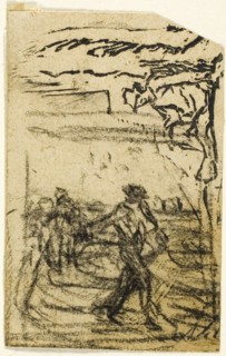 Sketches, Fragment: Peasant Seated at the Foot of a Tree, after 1863, Jean François Millet, French,