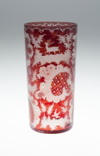 Goblet, c. 1850/80, Bohemia, Czech Republic, Bohemia, Glass, blown, cut, stained red and engraved,
