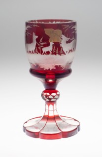 Large Wine Glass, c. 1850/70, Bohemia, Czech Republic, Bohemia, Glass, blown, cut, stained red and