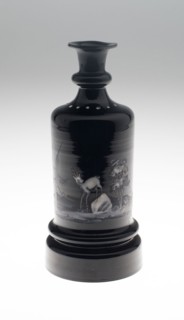 Bottle, c. 1825/40, Bohemia, Czech Republic, Bohemia, Glass, black, blown, cut and enamelled with