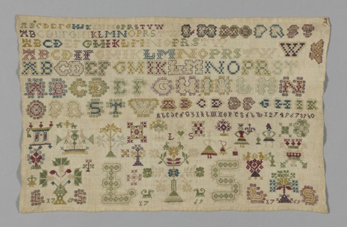 Sampler, 1769, Netherlands, Netherlands, Linen, plain weave, embroidered with silk in cross, back,