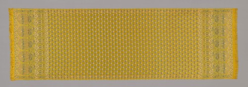 Sari, Late 19th century, India, India, Yellow satin with floral design in white and colors, borders