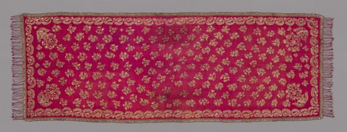Cover, 19th century, Turkey, Turkey, Cover, flate gold embroidery on red silk, 162 x 55 cm (63 3/4