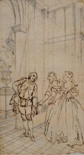 Literary Illustration with Gentleman and Two Ladies in Interior, n.d., Hubert François Gravelot,