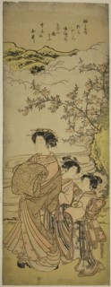 Courtesan and Two Attendants Parading by a Stream, c. 1776, Isoda Koryusai, Japanese, 1735-1790,
