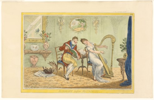 Harmony Before Matrimony (recto), Clearing the Five Bar Gate (verso), published October 25, 1805,