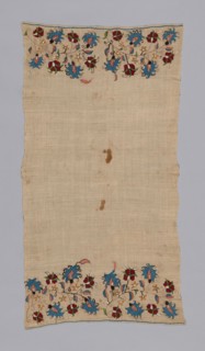 Towel/Napkin, 17th century, Turkey, Turkey, Linen, plain weave, embroidered with silk in double