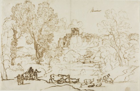 Classical Landscape, Tivoli, 1636, Claude Lorrain, French, 1600-1682, France, Pen and ink on paper,