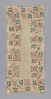 Cover (Possibly for a Tray), 18th century, Turkey, Turkey, embroidered in repeated tulips., 119 x